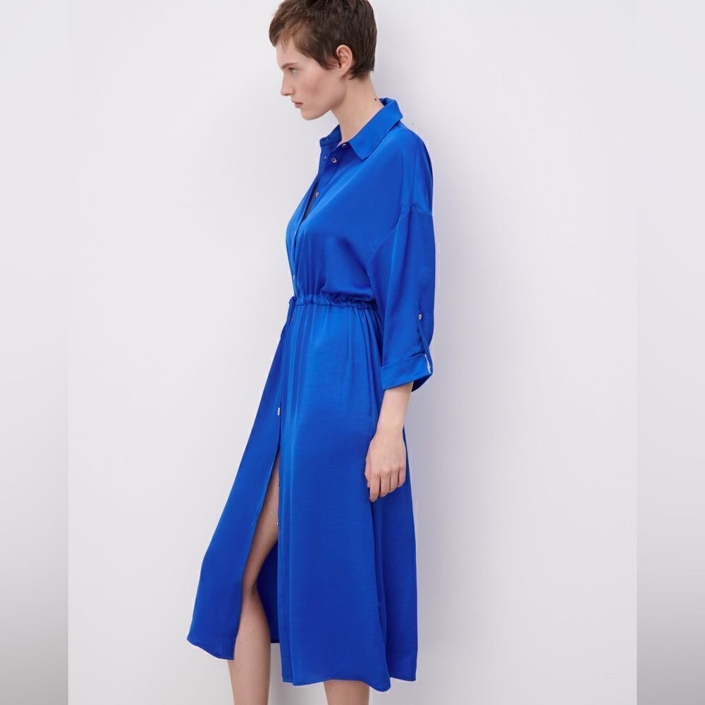 ZARA RUCHED SATIN EFFECT DRESS - Picture 10 of 10